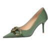 7239-A1 European and American fashion banquet women's shoes fine heel high heel shallow pointed metal buckle single shoes high heels