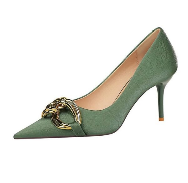 7239-A1 European and American fashion banquet women's shoes fine heel high heel shallow pointed metal buckle single shoes high heels