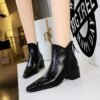 Bigtree Shoes 578-9 European and American Style Retro Hand Grip Pattern Female Boots Thick Heel Mid Heel Pointed-Toe Hollowed Slimming Knight Boots Ankle Boots