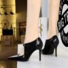 5d086f12daa1b0b02fb81e52f23b2c63 BIGTREE SHOES 9783-1 Retro European American Style High Heels Stiletto Suede Pointed Stitching Hollow High-Cut Shoes Pumps High Heel Women's Shoes