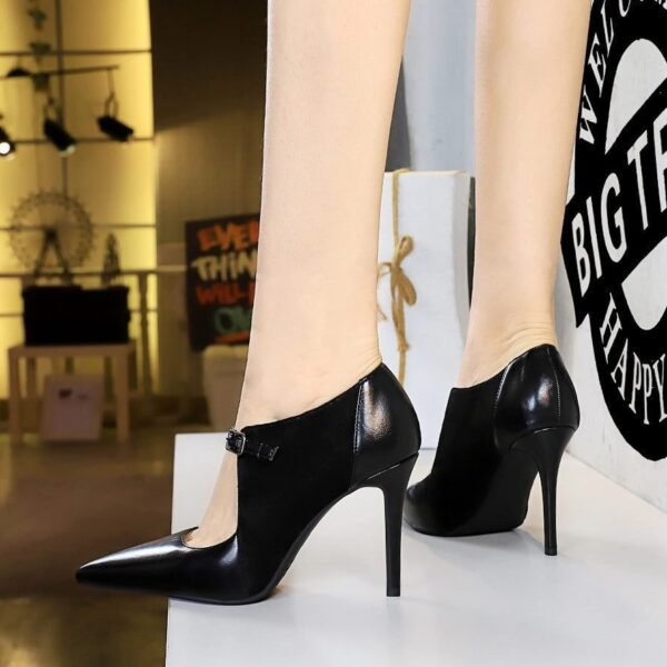 5d086f12daa1b0b02fb81e52f23b2c63 BIGTREE SHOES 9783-1 Retro European American Style High Heels Stiletto Suede Pointed Stitching Hollow High-Cut Shoes Pumps High Heel Women's Shoes
