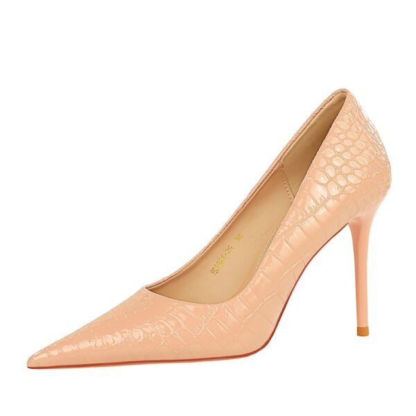 Big Tree Shoes 3391-29 European and American Style Fashionable Figure Flattering High Heels Stiletto Low-Cut Pointed Patent Leather Snake Pattern High Heel Pumps