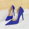 BIG TREE SHOES 1298-1 Retro European American Style High Heels Stiletto Heel Shallow Mouth Pointed Toe Side Hollow Shining Sequin Cloth Women's High Heel Shoes