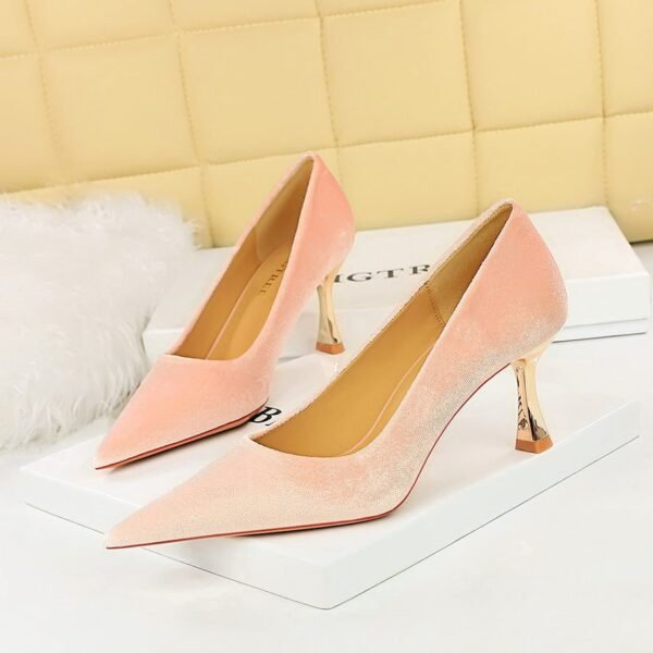 BIG TREE SHOES 1818-2 European and American Style Fashion Simple Banquet High Heels Metal Heel High Heel Xi Shi Suede Low-Cut Pointed-Toe Shoes