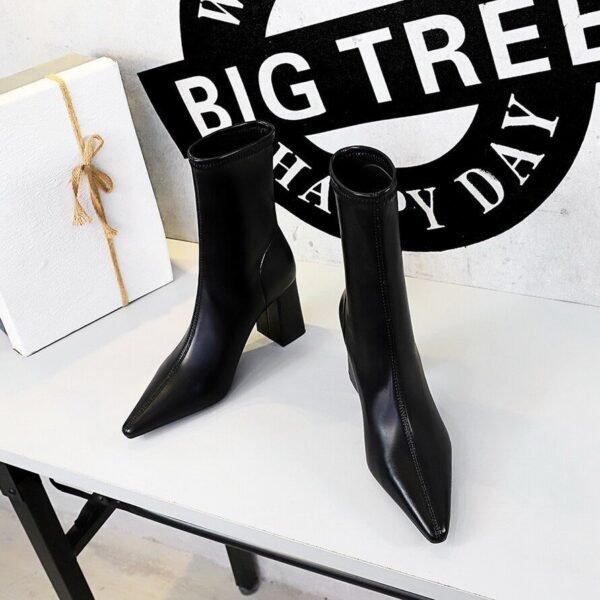 6838-2Stylish and simple pointed high heel women's winter ankle Chelsea boot side zipper-Bigtree shoes