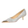 BIGTREE SHOES 237-28 European and American style banquet middle heel shallow mouth metal pointed graffiti pattern slim women's shoes spring and autumn shoes