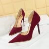 big tree shoes 1298-8 European and American Simple Banquet High Heels Stiletto Low-Cut Pointed Side Hollow Retro Litchi Pattern High Heel Pumps