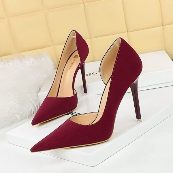 big tree shoes 1298-8 European and American Simple Banquet High Heels Stiletto Low-Cut Pointed Side Hollow Retro Litchi Pattern High Heel Pumps