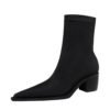 Bigtree Shoes 009-13 European and American Style Fashion Pedicure Thin and Comfortable Chunky Heel High Heel Pointed Elastic Lycra Ankle Boots