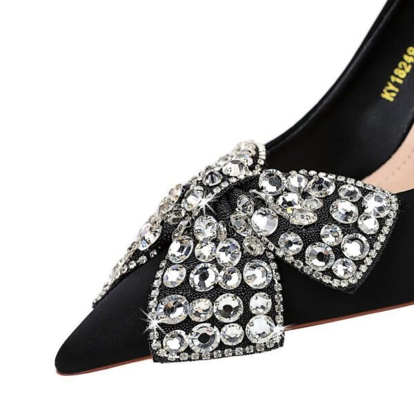BIGTREE SHOES 18249-ah29 Korean Style Banquet High Heels Stiletto Heel Satin Shallow Mouth Pointed Toe Rhinestone Bow Women's Shoes