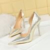BIG TREE SHOES 6283-1 Korean Fashion High Heels Women's Shoes Stiletto Heel Shallow Mouth Pointed Toe Side Hollow Banquet Shoes High Heel