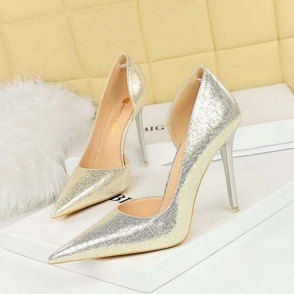 BIG TREE SHOES 6283-1 Korean Fashion High Heels Women's Shoes Stiletto Heel Shallow Mouth Pointed Toe Side Hollow Banquet Shoes High Heel
