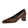 BIGTREE SHOES 5293 Retro Style Women's Shoes Chunky Heel Mid-Heel Low-Cut Stitching Square Toe European and American Banquet Versatile Fashion New Single Layer Shoes Women