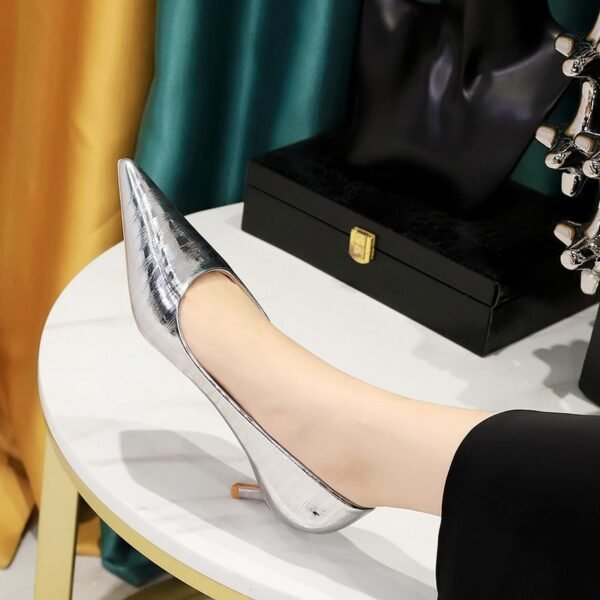 BIGTREE SHOES 1961-17 European and American Style Metallic Embossed Stiletto Heel [High Heel] Low Mouth Pointed-Toe Retro Women's Shoes for Banquet Spring and Autumn