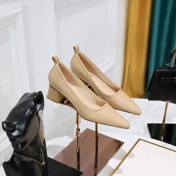 1235-2 Korean Fashion Simple Thick Heel All-Match Kitten Heels Shallow Mouth Pointed Business Ol Office Worker Women's Thin Shoes
