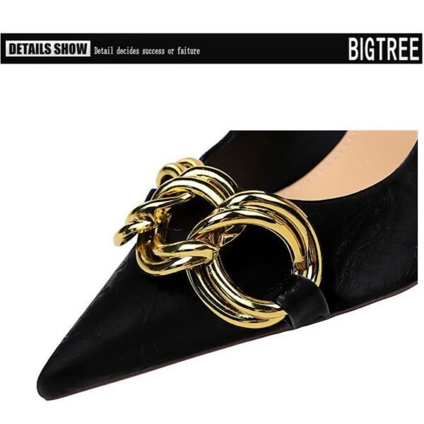 7239-1 European And American Fashion Slim Thin-heeled Super High-heeled Women's Shoes Shallow Pointed Big Metal Buckle Shoes