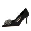 BIGTREE SHOES 18249-ah52 European and American Style Light Luxury Banquet Women's Shoes Stiletto Heel Satin Shallow Mouth Pointed Toe Rhinestone Flower Shoes