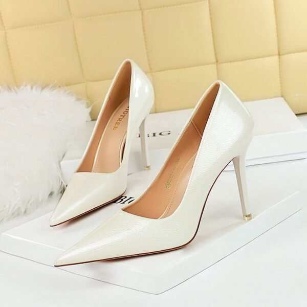 big tree shoes 9511-21 European and American Banquet Simple High Heels Stiletto Heel Shallow Mouth Pointed Crystal Patent Leather Pumps Women's Shoes