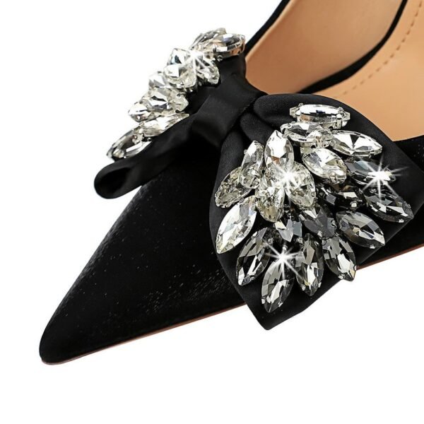 63502b5b7c7f36232c3c27b8d5d1de48 BIG TREE SHOES 1829-H3 European and American Style Banquet Light Luxury High Heels Satin Shallow Mouth Pointed Toe Rhinestone Bow Women's High Heel Shoes