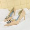 BIGTREE SHOES 6168-Ak58 Banquet Women's Shoes High Heel Hand Grip Wrinkle Surface Cloth Surface Shallow Mouth Pointed Side Hollow out Rhinestone Buckle Pumps