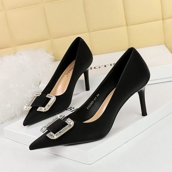 BIGTREE SHOES 3265-ak6 European and American Style Fashion Banquet Women's Shoes Stiletto Heel Shallow Mouth Pointed Toe Rhinestone Buckle Pumps High Heels Women