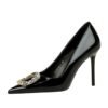 BIGTREE SHOES 96161-K52 European and American Style Banquet Rhinestone Belt Buckle Women's Shoes High Heels Patent Leather Low-Cut Pointed High Heel Pumps