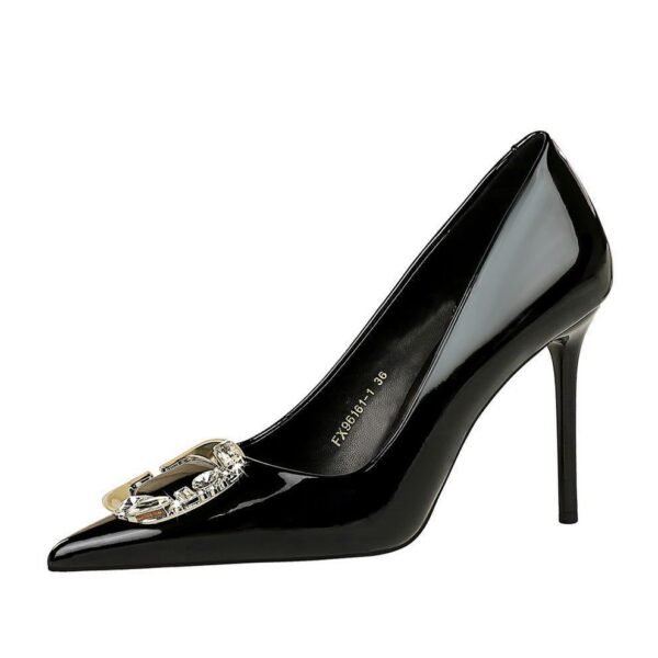 BIGTREE SHOES 96161-K52 European and American Style Banquet Rhinestone Belt Buckle Women's Shoes High Heels Patent Leather Low-Cut Pointed High Heel Pumps