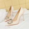 BIGTREE SHOES 3391-K32 European and American Slimming Banquet High Heels Stiletto Heel Serpentine Patent Leather Low-Cut Pointed Toe Rhinestone Buckle Pumps