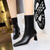 BIGTREE SHOES 375-12 European and American Style Stylish Simple and Versatile Winter Short Women's Boots Chunky Heel High Heel Square Toe Pedicure Thin Short Boots
