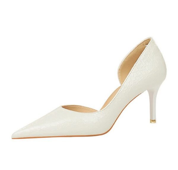 2928-2 retro European and American slim pedicure side hollow thin heel high heel shallow pointed stone pattern women's shoes