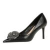 BIGTREE SHOES 3391-ah52 European and American Style High Heels Women's Shoes Shallow Mouth Pointed Toe Rhinestone Rose Pumps High Heel Women's Shoes