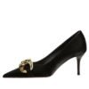 7239-A1 European and American fashion banquet women's shoes fine heel high heel shallow pointed metal buckle single shoes high heels