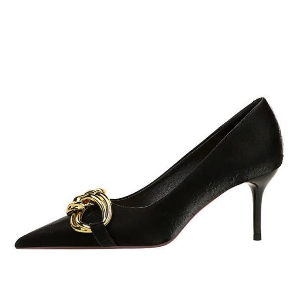 7239-A1 European and American fashion banquet women's shoes fine heel high heel shallow pointed metal buckle single shoes high heels