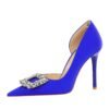 BIG TREE Shoes 626-K5 European and American Style Banquet Women's Shoes High Heels Stiletto Low-Cut Pointed Side Hollow-out Rhinestone Buckle Super High Heel Shoes