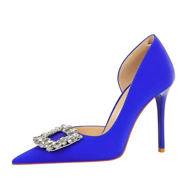 BIG TREE Shoes 626-K5 European and American Style Banquet Women's Shoes High Heels Stiletto Low-Cut Pointed Side Hollow-out Rhinestone Buckle Super High Heel Shoes