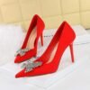 BIGTREE SHOES 18249-K53 Pointed Toe Metal Rhinestone Bowknot Single Shoes Women High Heels