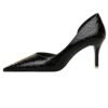 2928-2 retro European and American slim pedicure side hollow thin heel high heel shallow pointed stone pattern women's shoes