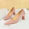 66923d2f2e4fc0e08072c8f946a2b245 BIGTREE SHOES 6186-2 Korean Style Fashionable All-Match Simple Pedicure High Heel Chunky Heel Low-Cut Square Toe Satin Women's Shoes High Heels Pumps