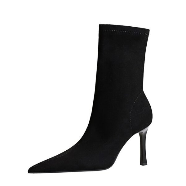 big tree shoes 325-8 European and American Style Fashionable Simple Ultra High Heel Stiletto Heel Bootie Suede Pointed Toe Pedicure Women's Skim-Fit Boots Ankle Boots