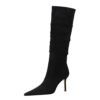 BIGTREE SHOES 315-A19 Retro European American Style Winter Female Boots Super High Heel Stiletto Heel Wrinkled Suede Pointed Toe Banquet High Leg Boot