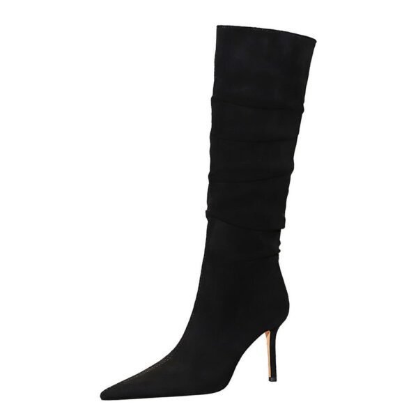 BIGTREE SHOES 315-A19 Retro European American Style Winter Female Boots Super High Heel Stiletto Heel Wrinkled Suede Pointed Toe Banquet High Leg Boot