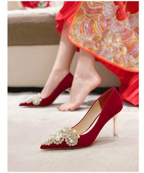 C888-12 Red Wedding Shoes Bridal Shoes Women's 2022 Spring New High Heels Xiuhe Main Wedding Dress Not Tired Feet Single