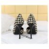 67dbf55827a902723d14b1ad008b703c 8829-1 Korean version of high-heeled shoes with lattice pattern shallow mouth side hollow houndstooth pearl metal chain super high-heeled shoes