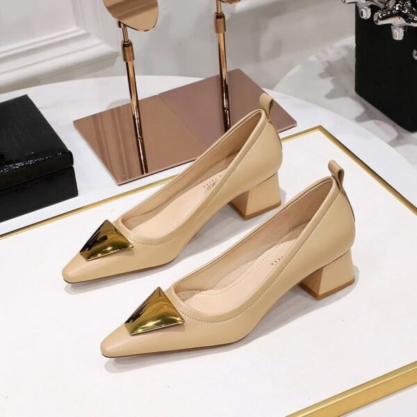 685753ee6187e4c3ba6f252f30f8dea1 BIGTREE SHOES 1235-K55 Retro Style Fashionable Chunky Heel Mid-Heel Low-Cut Pointed-Toe Metal Decoration Pumps Business Ol Commuter Women's Shoes