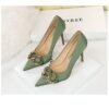 7239-1 European And American Fashion Slim Thin-heeled Super High-heeled Women's Shoes Shallow Pointed Big Metal Buckle Shoes