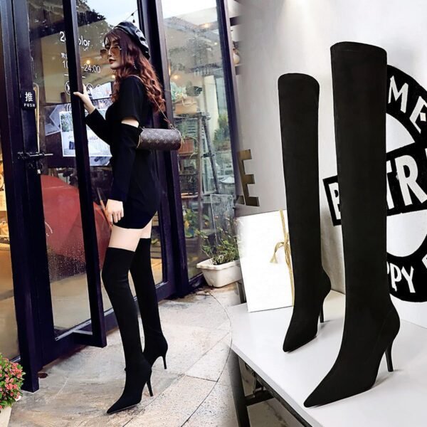 6990364e5cf9ceb4e1d44ae403a9bd9c-1 BIG TREE SHOES 9822-2 European and American Style Simple Winter Boots Wine Glass Heel High Heel Pointed Toe Suede Slimming over-the-Knee Boots