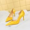1363-A2 Korean fashion slim banquet fine heel high heel shallow pointed side hollow patent leather women's shoes single shoes high