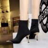 Bigtree Shoes 319-13 European and American Style Fashion Banquet Women's Short Boots Stiletto Heel Elastic Lycra Metal Pointed Ankle Boots