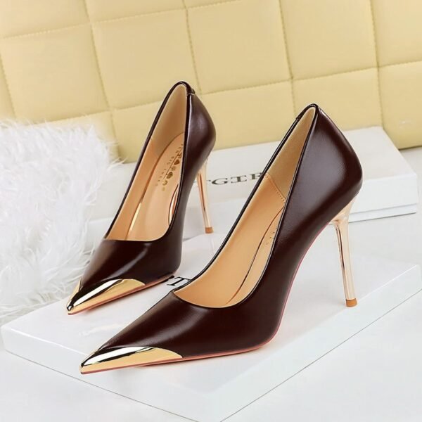 BIGTREE SHOES 3739-25 Retro European American Style Banquet High Heels Women's Shoes Stiletto Heel Shallow Mouth Metal Pointed Toe Pumps Women