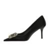 Bigtree Shoes 7239-Ak83 European and American Style Fashionable Banquet Women's Shoes Stiletto High Heel Shallow Mouth Pointed Rhinestone Metal Buckle Single-Layer Shoes for Women